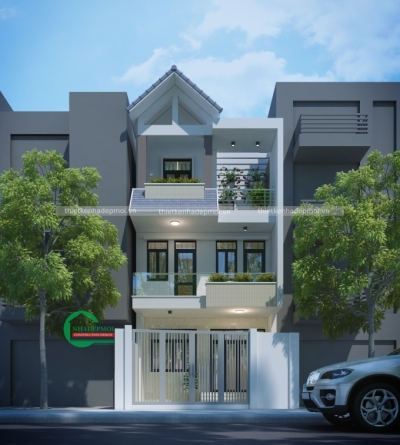Mẫu nhà mặt tiền 6m có gara 1 trệt 2 lầu sân thượng chị nguyệt - msnpmt6m