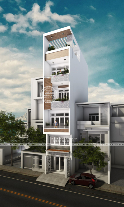 Mẫu nhà phố hiện đại 1 trệt 1 lửng 3 lầu sân thượng