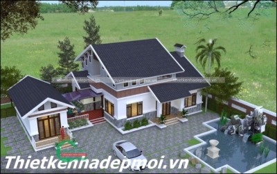 Mẫu nhà vườn mái thái đẹp 1 tầng ở nông thôn anh hai -msnvđ2020
