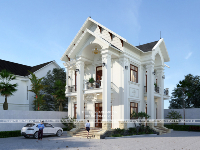 Mẫu thiết kế biệt thự 2 tầng mái thái bán cổ điển sang trọng 