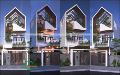Mẫu nhà 1 trệt 1 lầu 1 sân thượng mặt tiền 5m anh mỹ