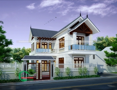 Mẫu nhà 2 tầng giá rẻ mái thái lợp ngói 9x15 ở nông thôn- msnoq2020