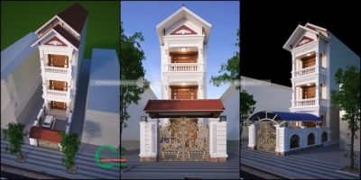 Mẫu nhà 1 trệt 2 lầu 5x18 mái thái đẹp có gara tân cổ điển anh bằng - msnp2021