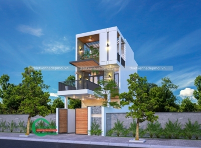 Mẫu nhà đẹp 2 tầng 1 tum 5x20 có sân thượng hiện đại anh danh