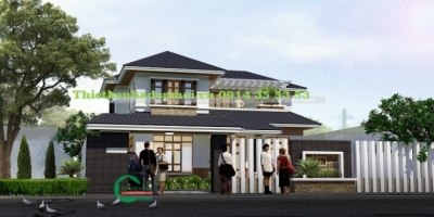 Thiết kế biệt thự 2 tầng hiện đại mái thái