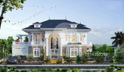Thiết kế biệt thự 2 tầng tân cổ điển, sang trọng, nguy nga