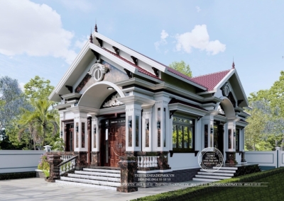 Thiết kế biệt thự sân vườn 1 tầng mái thái khang trang đón tết cho anh hoàng, bến tre