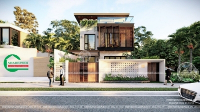 Thiết kế nhà 3 tầng hiện đại hệ lam mặt tiền độc đáo