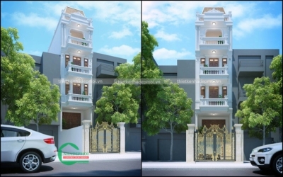 Mặt tiền thiết kế nhà phố bán cổ điển 4 tầng 4.5m đẹp anh ngân - npbcd2020