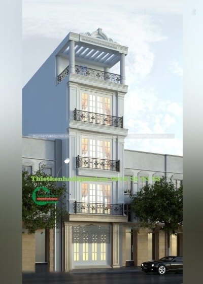 Thiết kế nhà phố tân cổ điển 1 trệt 3 lầu, sân thượng